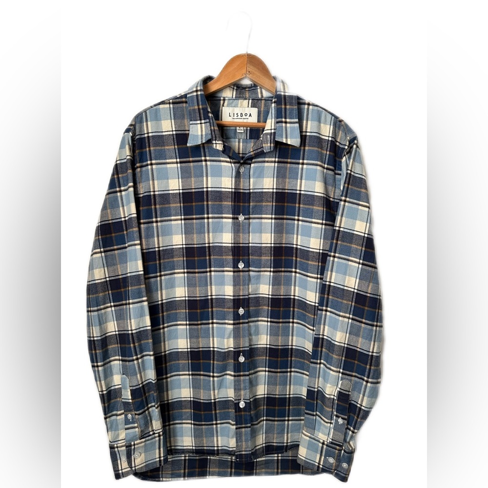 LISBOA Organic Cotton Lightweight Flannel Button Down Shirt Men’s Size Large